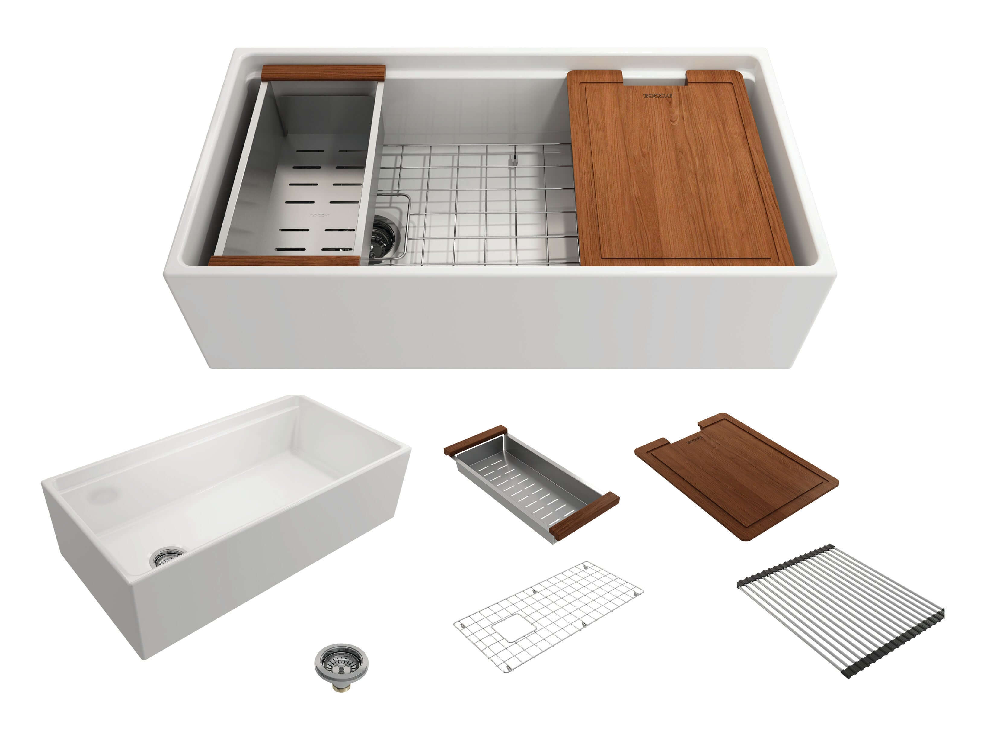 Alternate Image for BOCCHI Contempo 36" Fireclay Workstation Farmhouse Sink with Accessories, White, 1505-001-0120 product photo from The Sink Boutique Us