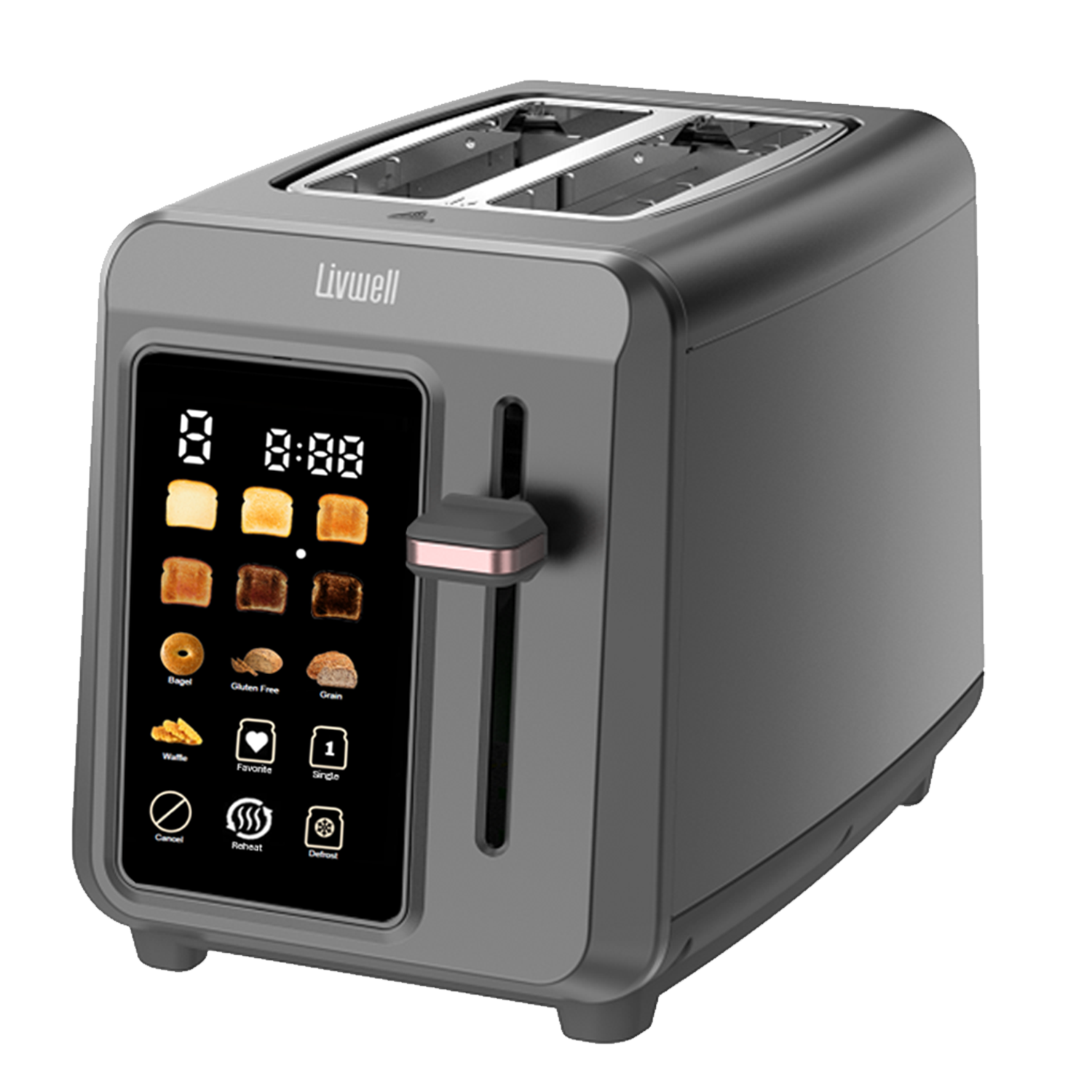 Livwell Gunmetal Gray 2-Slice Smart Touch Toaster product photo from livwell brands