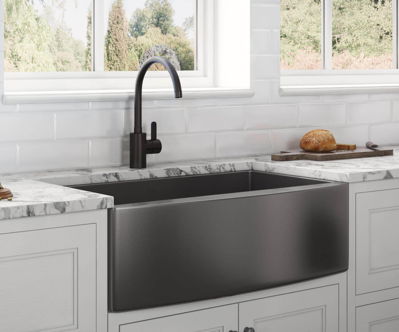 Ruvati 36 Inch Apron Front Farmhouse Kitchen Sink Gunmetal Black Matte Stainless Steel Single Bowl Rvh9880Bl product photo from The Sink Boutique Us