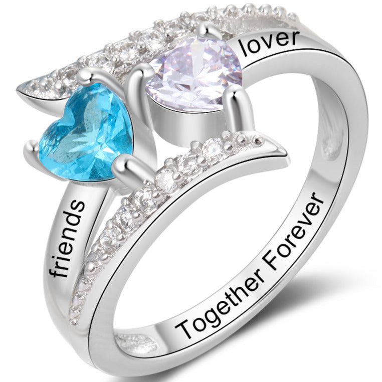 2 Birthstone Mother's Ring Vintage Design 2 Engraved Names product photo from Thinkengraved