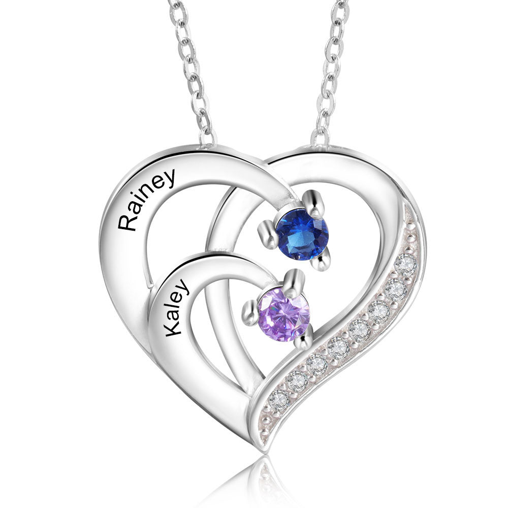 2 Birthstone Heart Name Necklace - Birthstone Heart Mother's Necklace product photo from Thinkengraved
