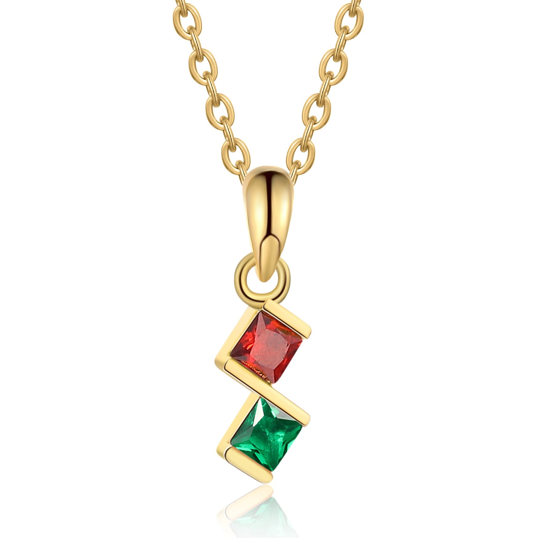 2 Birthstone Elegant Square Stone Mother's Necklace product photo from Thinkengraved