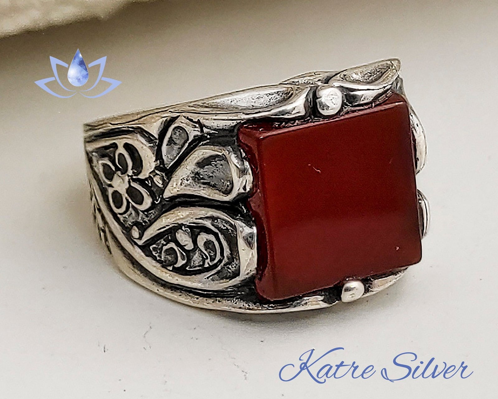 Men's Natural Agate (Aqeeq) Sterling Silver Ring product photo from Katresilver