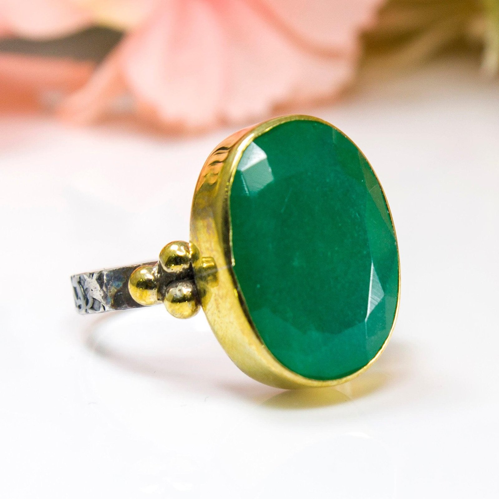Silver Jade Ring Oval Green Natural Jade Gemstone product photo from Katre Sliver