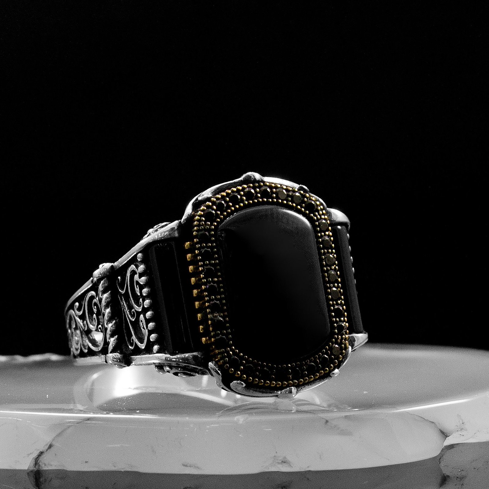 Black Onyx Ring Men Vintage Statement Ring product photo from Katre Sliver